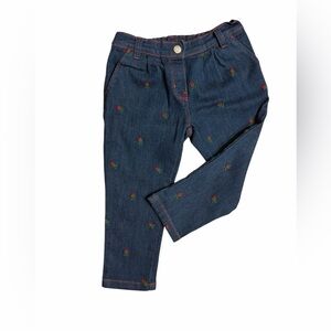 Gucci Navy Blue Kids Jeans with Red & Green Rose Embroidery
